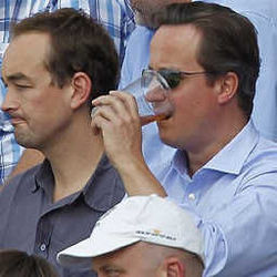 Hey, watch this British PM,  but he started drinking in the stadium .
